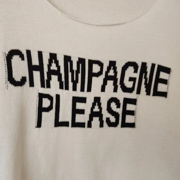 Champagne Please White Knit Cottom Sweater Comfy Cozy Casual Beach Party Cute - Picture 4 of 8